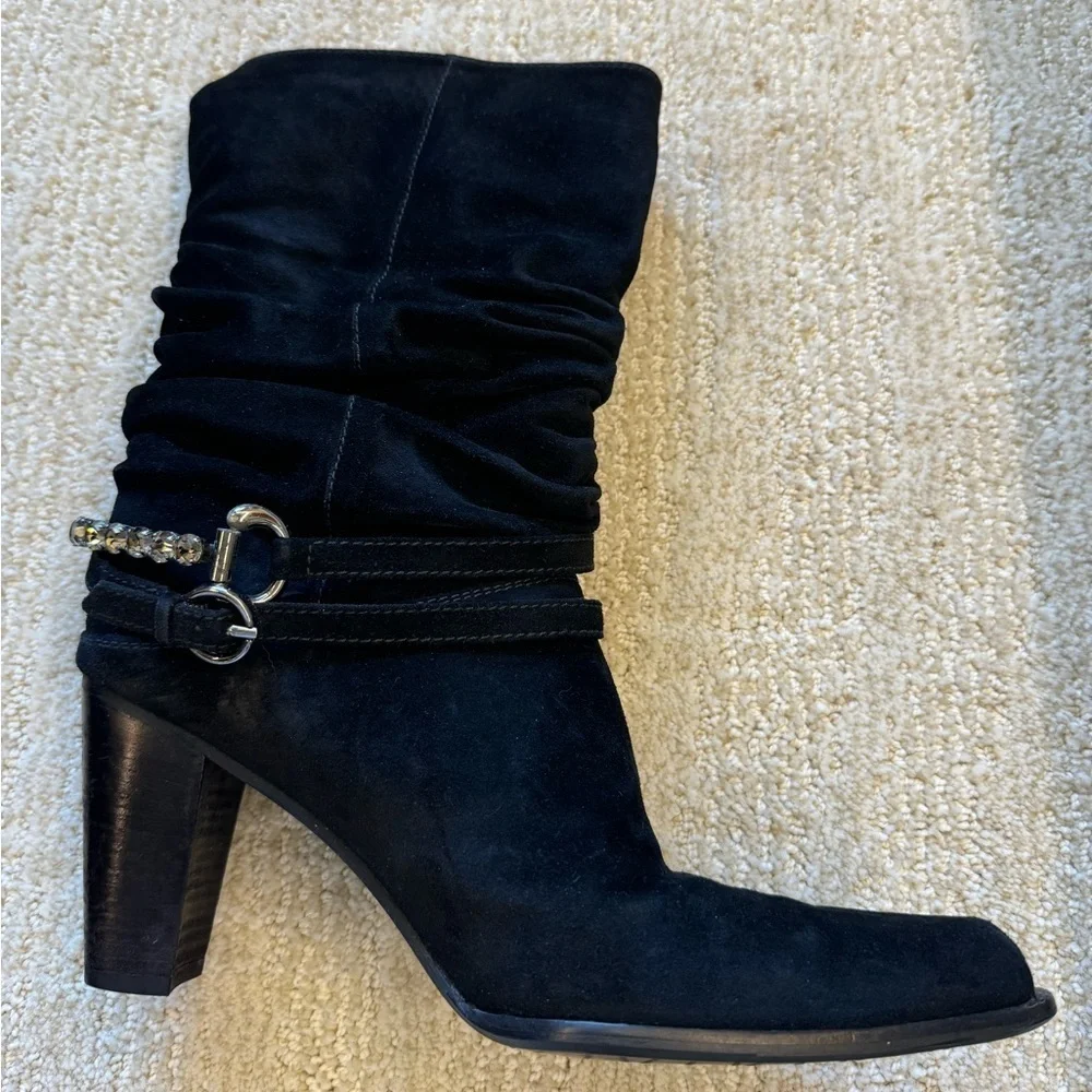 Stuart Weitzman suede slouch boot with crystal straps 8